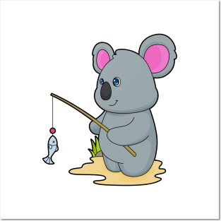 Koala as Fisher with Fishing rod & Fish Posters and Art